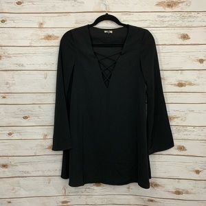 Ecote Black Strappy Cage Front Tunic Dress